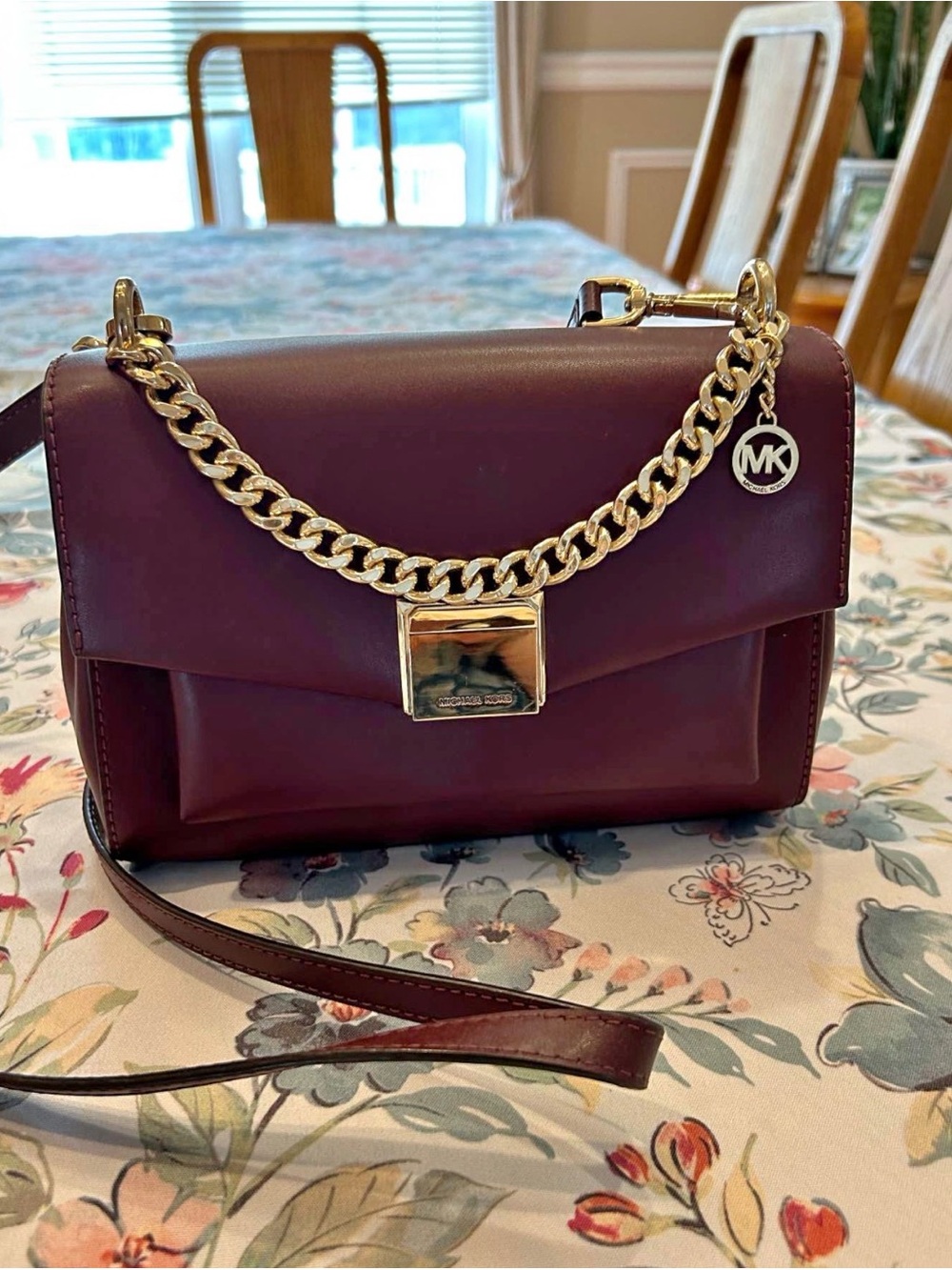 Michael Kors Wine Red Crossbody with Gold Chain